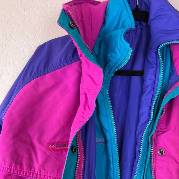 Vintage 90s Columbia Powder Keg Ski Jacket 2 in 1 Color Block Granola S Womens - Picture 10 of 14